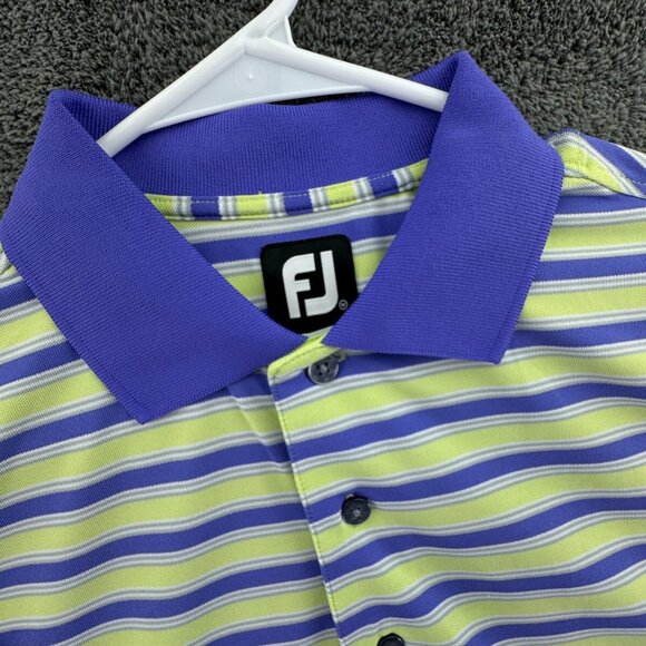 Footjoy Men Striped Purple Green Polo Shirt Medium Stretch Golf Adult S/S - Picture 7 of 15